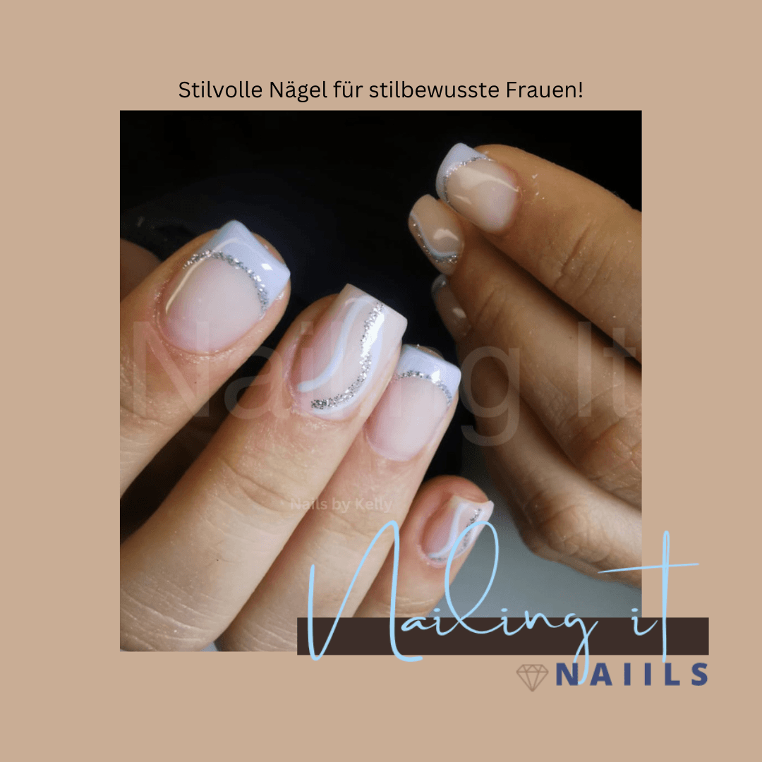 Elegante French Nägel mit Kristallen